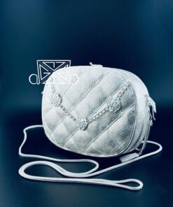 Modern Thai Sterling Silver Oval Crossbody Bag with Rose Chain Accent
